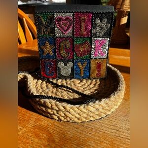 Disney Mickey “Mickey!” Beaded Crossbody Purse – Rope Strap